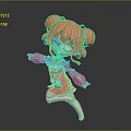 Red Cartoon Character with Pigtails and Purple Eyes in Dancing Pose 3D Stylized Illustration