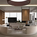 Modern Office Interior Design With Sofa Coffee Table TV And Dining Chairs