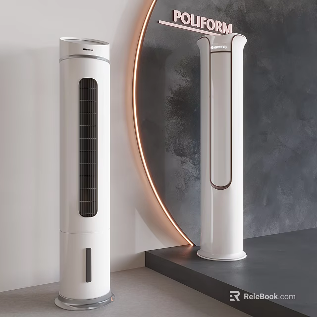 Two White Tower Air Cooler Fans Modern Design For Indoor Living Space 3d model 