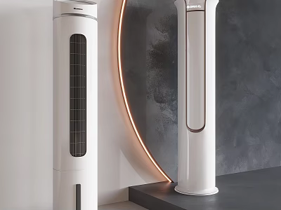 Two White Tower Air Cooler Fans Modern Design For Indoor Living Space 3d model