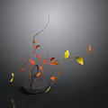 Minimalist Modern Floral Arrangement With Dark Vase Slender Branches Red And Yellow Leaves