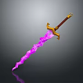 Fantasy Flaming Sword With Purple Blade Golden Hilt And Brown Handle
