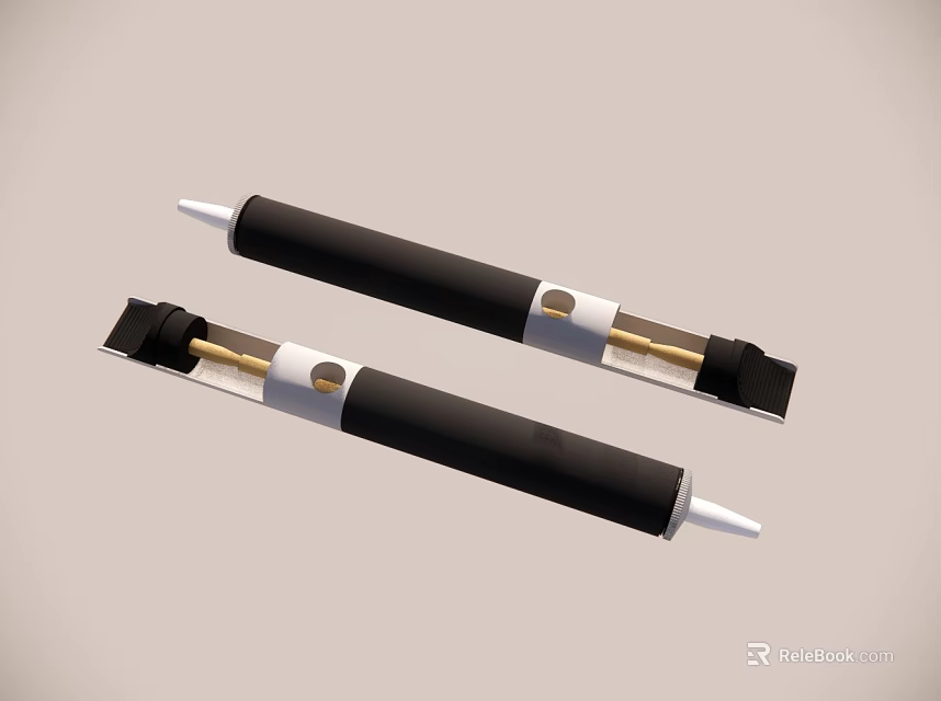 Two Black Cylindrical Tools With White Ends And Metal Components 3d model 