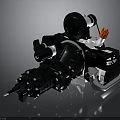 Mechanical Equipment 3D Model With Black Body Metallic Pipes Knobs And Red Component