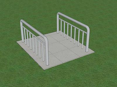 Square Outdoor Platform With White Railings On Green Grass Surface 3d model