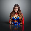 Brown Haired Female Superhero Character Human Figure With Red Cape Blue Costume Superman Logo Smiling