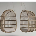 Rattan Egg Shaped Hanging Chair With Comfortable White Cushion For Home Use