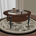 Round Wooden Coffee Table With Glass Top Metal Legs On Decorative Living Room Rug