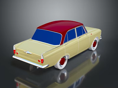 Classic Vintage Car with Beige Body Red Roof Blue Windows White Wheels and Red Hubcaps 3d model