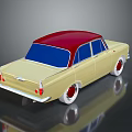Classic Vintage Car with Beige Body Red Roof Blue Windows White Wheels and Red Hubcaps