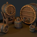 Vintage Wooden Barrel Decorative Ornament Set With Various Sizes And Wooden Stand