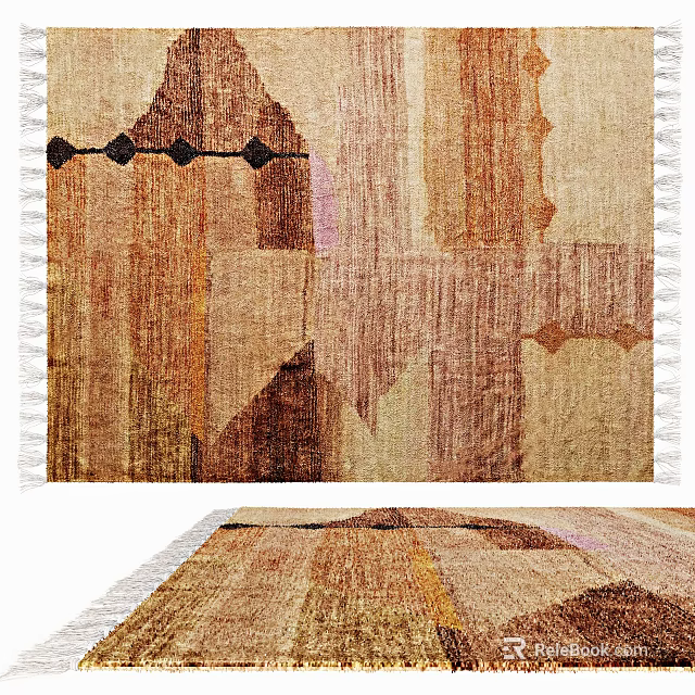 Textured Square Rug With Earth Toned Geometric Patterns And Fringes 3d model