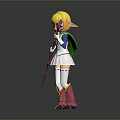 3D Cartoon Character With Blonde Hair Elf Ears Green White Outfit And Pink Staff
