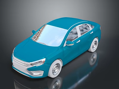 Blue Modern Sedan With Sleek Body White Wheels And Black Background Reflection 3d model