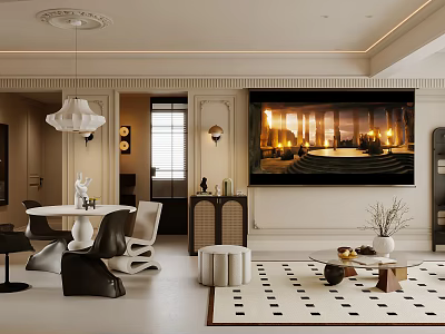 Modern Living Dining Room Interior With Pendant Light Dining Table And Area Rug 3d model