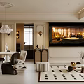 Modern Living Dining Room Interior With Pendant Light Dining Table And Area Rug