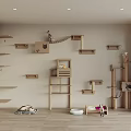 Cozy Cat Activity Space With Wooden Shelves Beds Scratching Posts And Light Walls