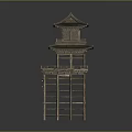 Traditional Wooden Tower Model With Multi Level Structure And Intricate Architectural Design
