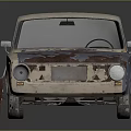 Old Rusty Vintage Car With Weathered Blue And Orange Peeling Paint Exterior