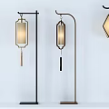 Modern Floor Lamps with Geometric Shades and Decorative Frames for Interior Design 3d model