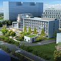 Modern Office Building Complex with Landscaped Gardens Courtyard and Glass Facades