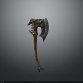Medieval Battle Axe With Spiked Metal Blade And Wooden Handle Design