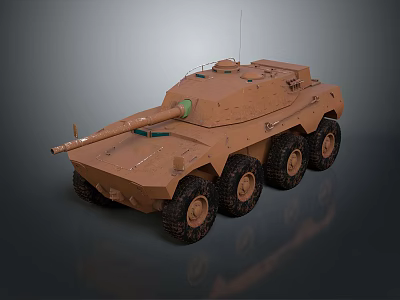 Tan Wheeled Tank With Cannon And Detailed Exterior 3d model