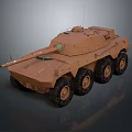 Tan Wheeled Tank With Cannon And Detailed Exterior