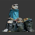 Overfilled Public Facility Trash Bin With Piled Plastic Bottles Vegetable Leaves And Scattered Waste