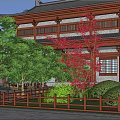 Ancient Chinese Architecture With Traditional Roof Overhanging Eaves Wooden Structure And Garden Landscaping