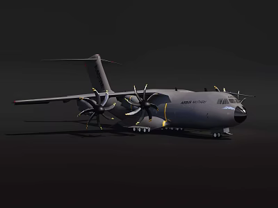 Airbus A400M Military Transport Aircraft With Four Propellers On Dark Background 3d model