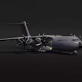 Airbus A400M Military Transport Aircraft With Four Propellers On Dark Background