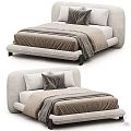 Modern Bed With Upholstered Headboard Soft Pillows And Neutral Tones Blanket Design