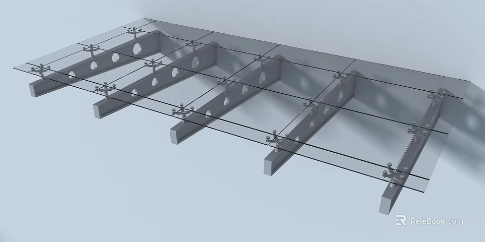 Transparent Glass Canopy With Metal Support Frame For Outdoor Shading 3d model 