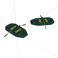 Two Small Green Boat Models With Yellow Paddles On White Background