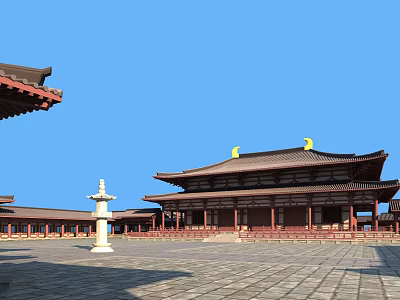 Ancient Chinese Architecture With Classic Roof Red Columns And Open Courtyard 3d model