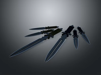 Various Tactical Combat Knives With Sharp Blades And Ergonomic Handles Displayed 3d model