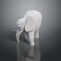 White Elephant Sculpture with Blue Eyes Standing on Black Smooth Surface and Reflection