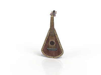 Traditional Wooden Lute With Ornate Carved Patterns And Decorative Edges 3d model