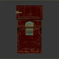 Vintage Red Trunk With Worn Texture Metal Lock And Green Decorative Panel