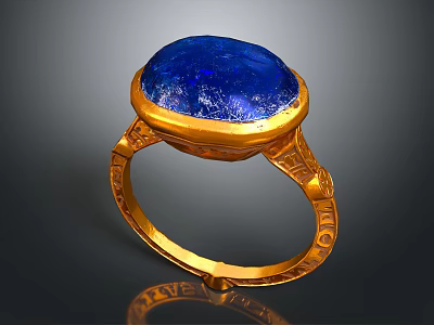 Elegant Gold Ring With Oval Blue Gemstone In Classic Design Setting 3d model