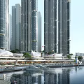 Modern High Rise Office Towers With Glass Curtain Walls By Waterfront Commercial Area