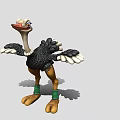 Cartoon Style Ostrich Game Movie Character With Outstretched Wings Green Wristbands Brown Legs