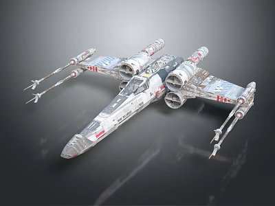 Detailed X Wing Fighter Model With Silver Finish And Multiple Engines 3d model