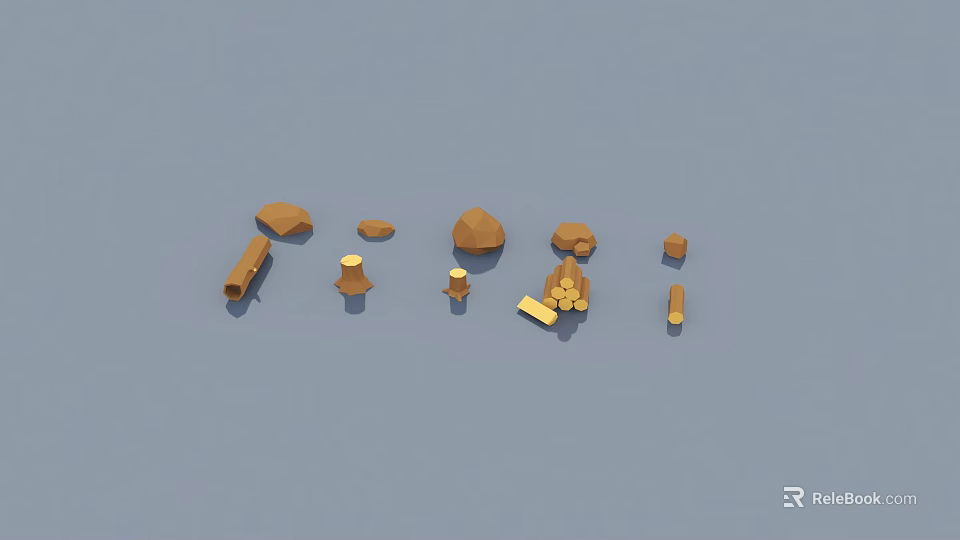 Brown Geometric Plant Models With Light Blue Background And Various Shapes 3d model 