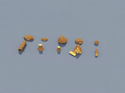 Brown Geometric Plant Models With Light Blue Background And Various Shapes 3d model