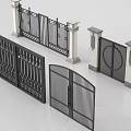 Modern Black Wrought Iron Gates With Decorative Patterns And Pillar Supports 3d model