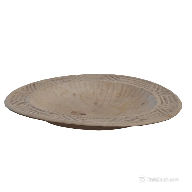 Rustic Handcrafted Wooden Decorative Ornament Bowl With Carved Patterns And Natural Texture 3d model 