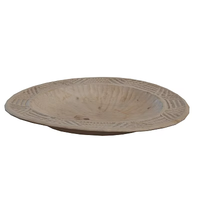 Rustic Handcrafted Wooden Decorative Ornament Bowl With Carved Patterns And Natural Texture 3d model