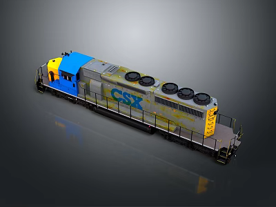 CSX Train Locomotive Blue Yellow Gray With Black Circular Vents On Top 3d model
